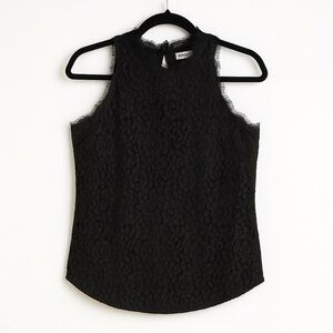 Berryyou Black Lace Sleeveless Blouse – Scalloped Trim, Size M